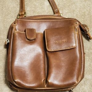 Rosetti Brown Faux Leather Crossbody Wallet Inside